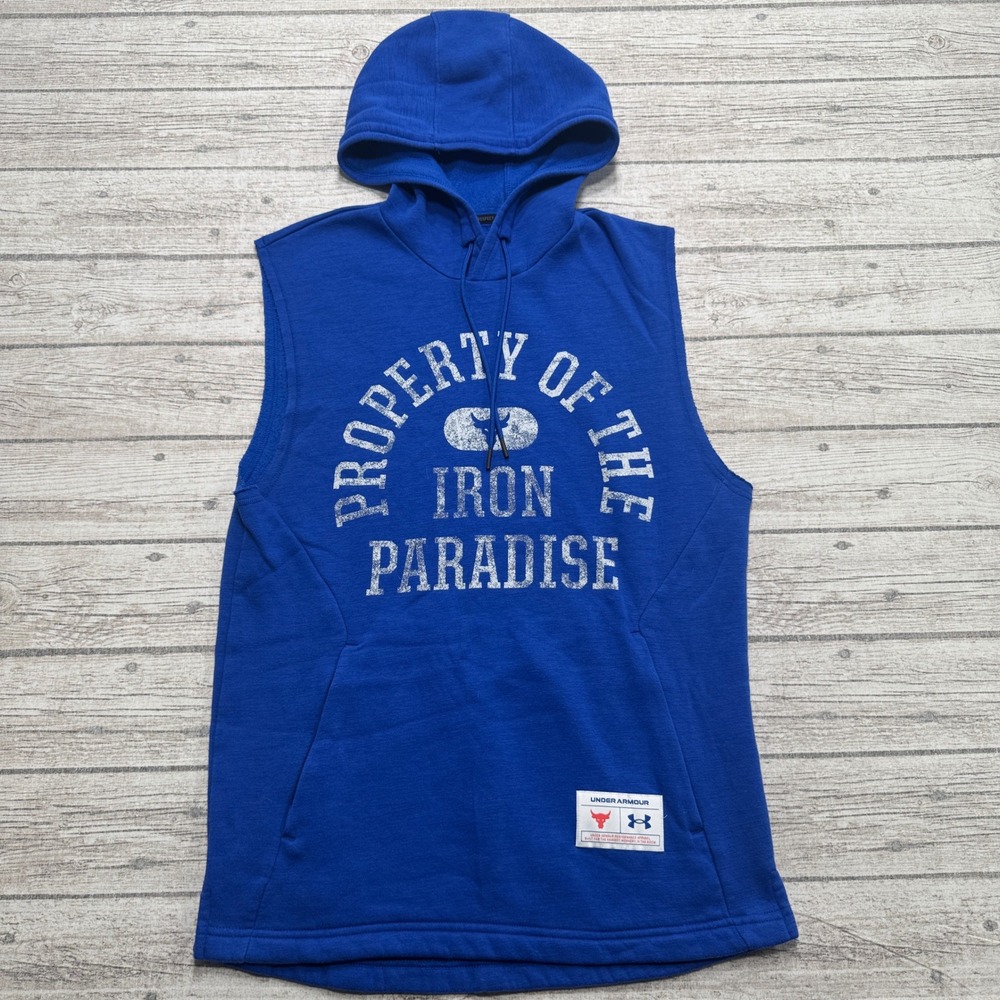 Under Armour Hoodie Men's Small Blue Project Rock Iron Paradise Sleeveless Gym